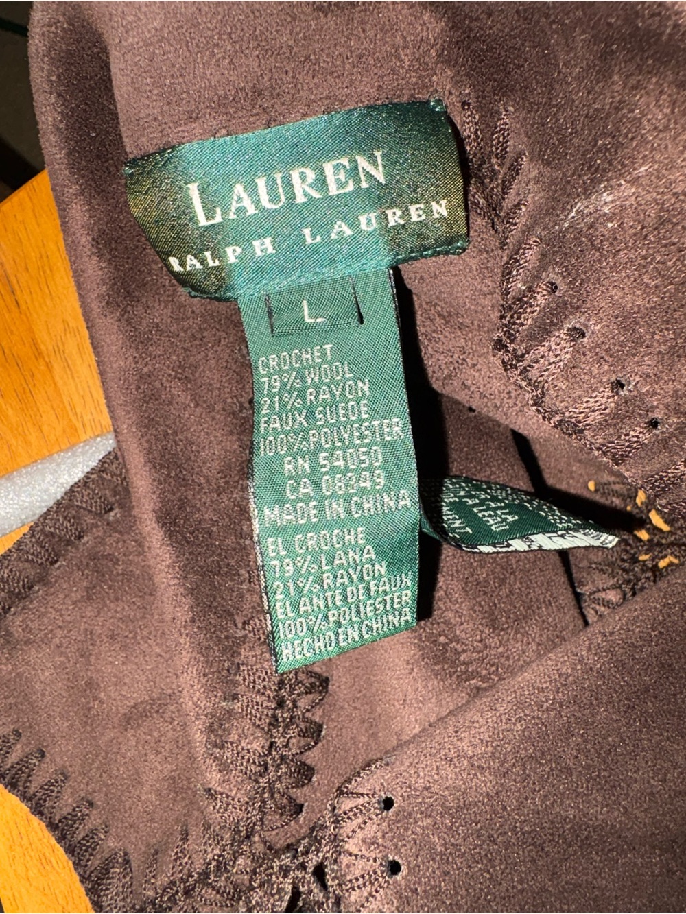 Vintage Ralph Lauren Brown Faux Suede Jacket with Crochet Trim - Picture 5 of 7